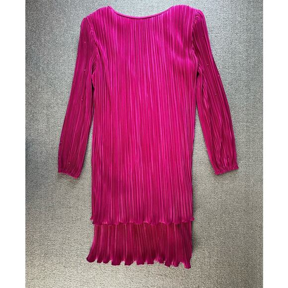Vintage After Dark Dress Womens Medium Cocktail Micro Pleated Tiered Pink - Picture 2 of 10